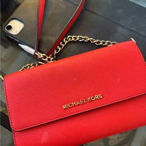 Michael Kors Vibrant Red Wristlet with Gold Accents